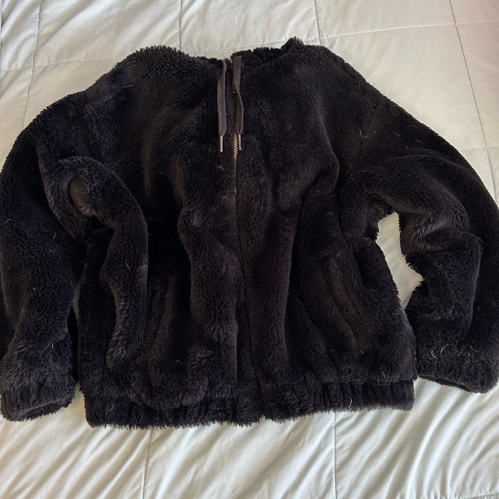 Time and Tru Black Plush Teddy Jacket with Hood